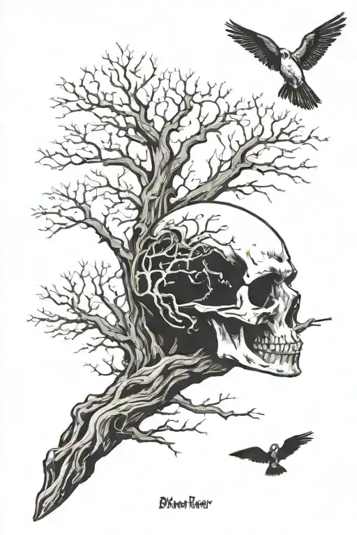 Blade Runner Tree Growing With Skull And Bird