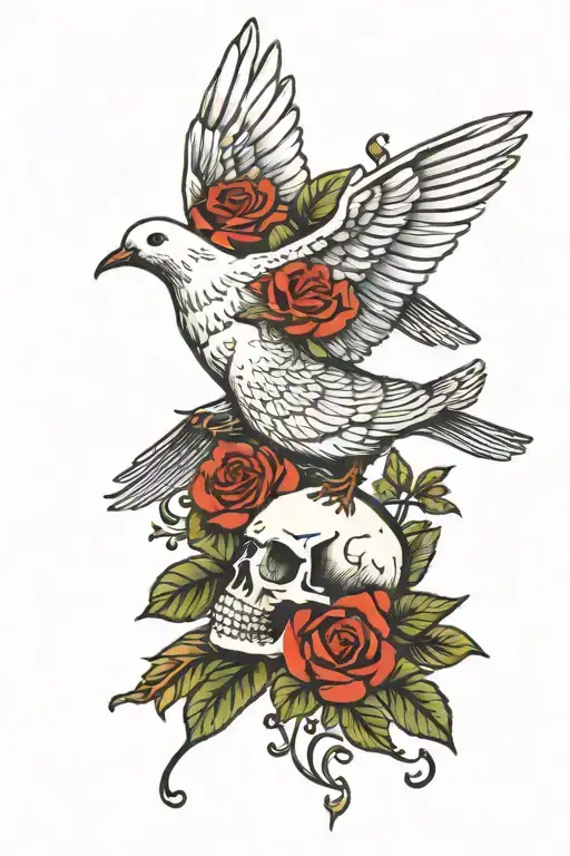 Dove And Skull With Flowers