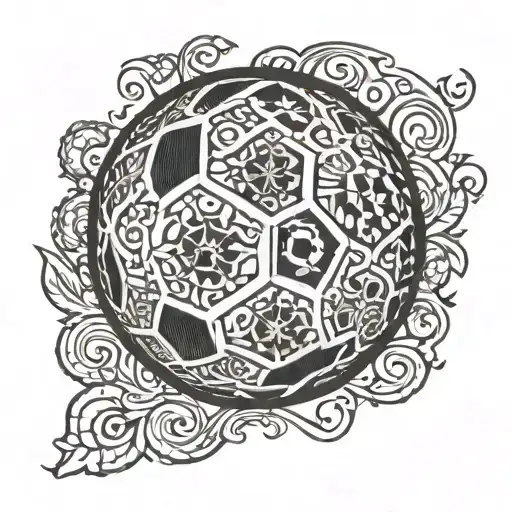 A Traditional Style Tattoo Of A Vintage Soccer Ball With Intricate Patterns
