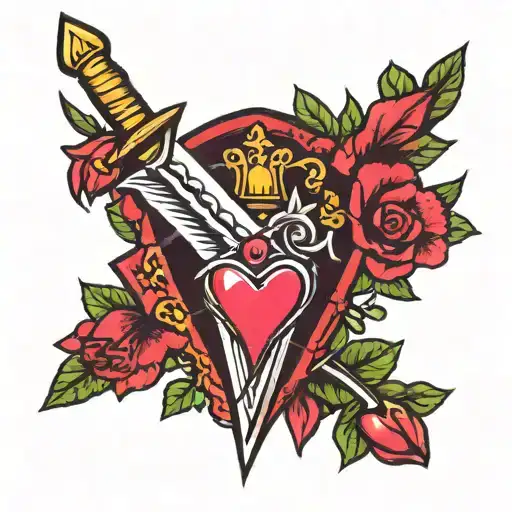 Dagger With Bleeding Heart Using Pink And Red