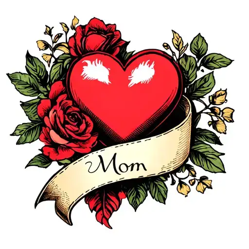 Classic Ribbon Heart With Mom On It
