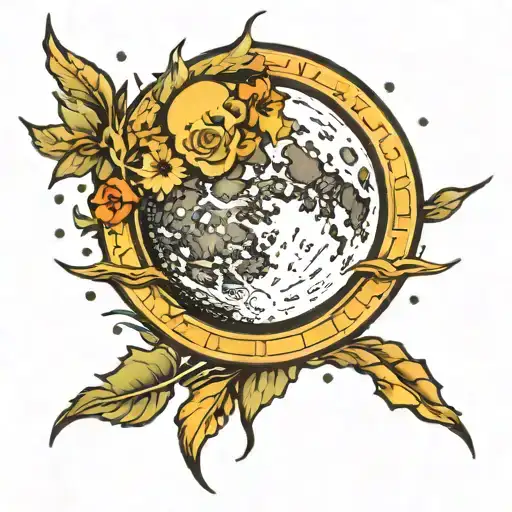 A Traditional Tattoo Design Featuring A Detailed Waxing Gibbous Moon