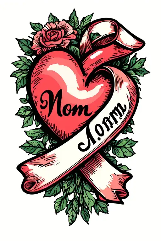 Traditional Ribbon Around Heart That Says Mom