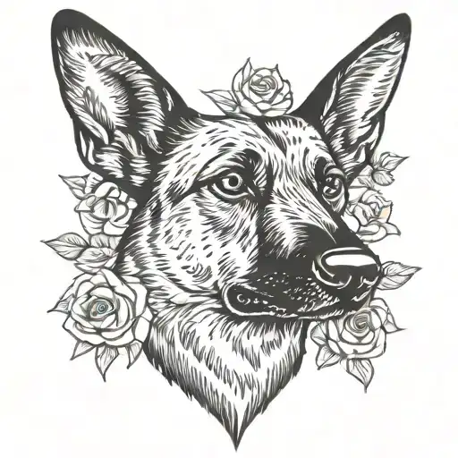 Belgian Malinois Head Russian Style Tattoo Design Black And White
