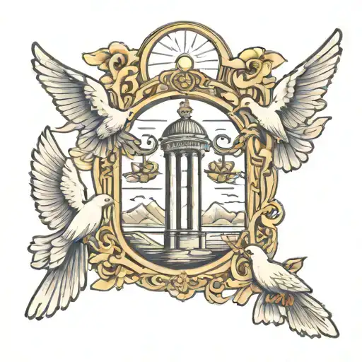 Heaven Gates With Doves Flying