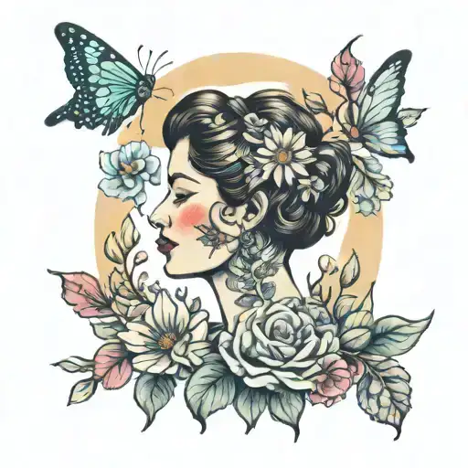 A Watercolor Portrait Of A Loved One Surrounded By Blooming Flowers