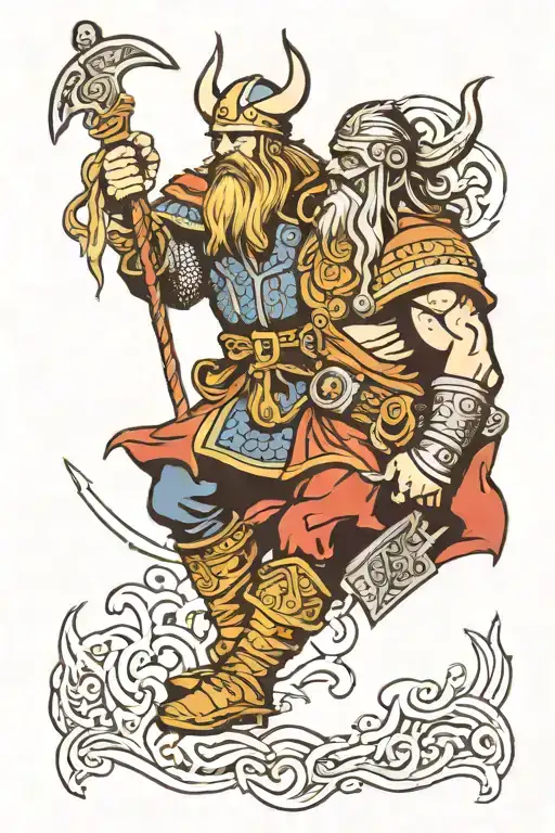 Viking Warrior And Odin