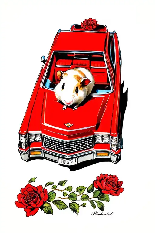 Guinea Pig In A Red Cadillac Car 1970