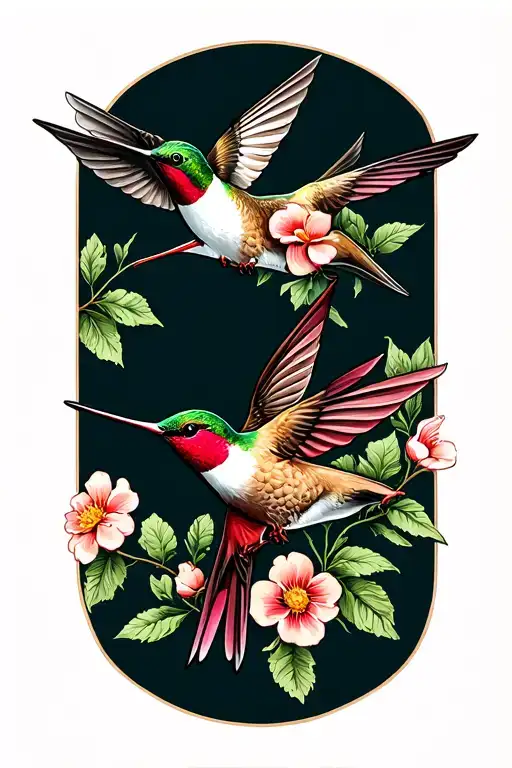 Hummingbirds Fighting Over Flowers