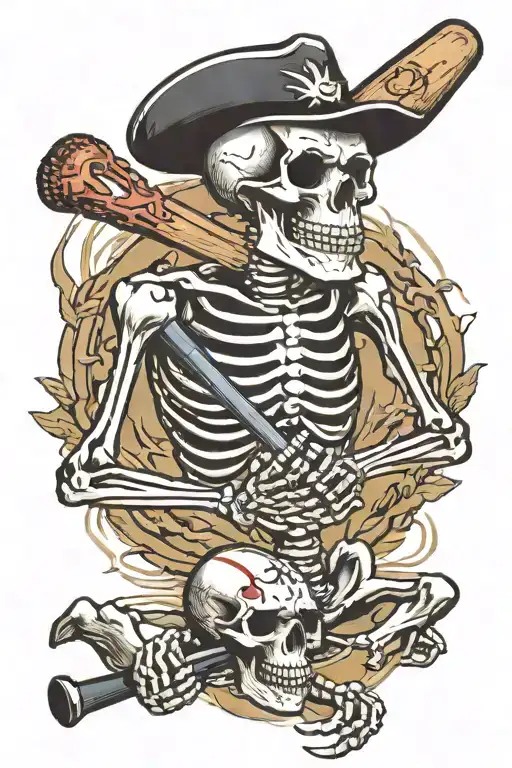 Skeleton Hitting Crab With Baseball Bat
