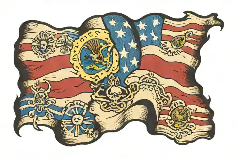 Torn Mexican Flag Blends Into American Flag Waving