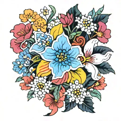 Colorful Taegeuk Tattoo With Traditional South Korean Flowers