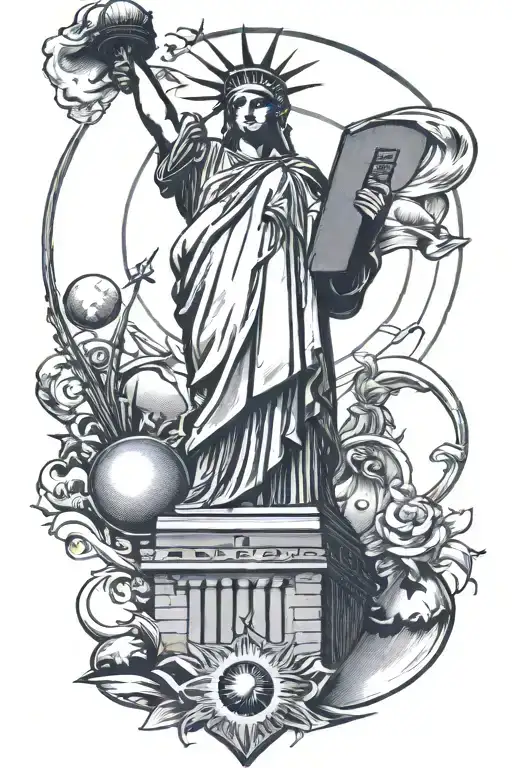 Moon Behind Statue Of Liberty