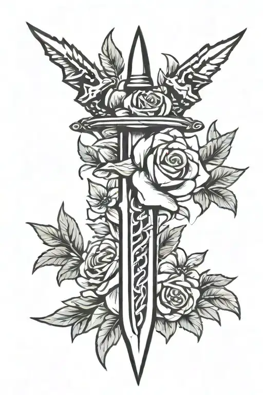 Dagger And Flowers Growing