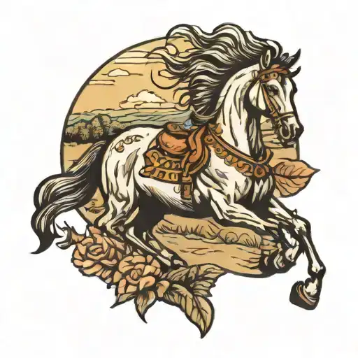 A New Hampshire Landscape With A Horse Galloping Through