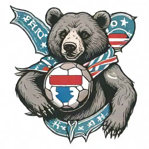 A Traditional Style Tattoo Of A Bear Holding A Football And Wearing A Rangers Fc Scarf