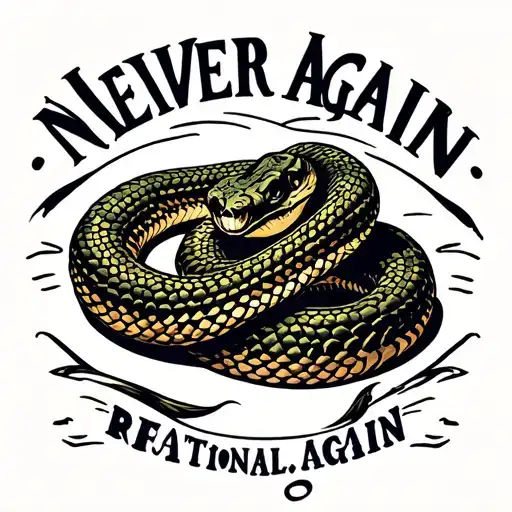 Snake With Text Above It Saying Never Again