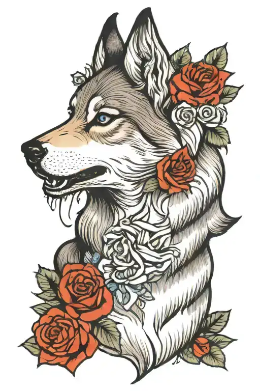 Girl Wolf With Blu Eyes Roses