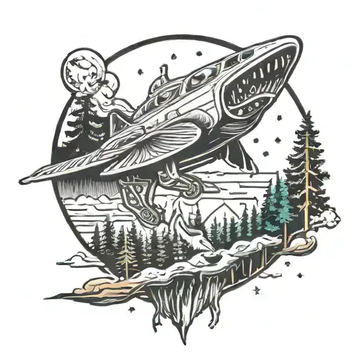 An Alien Spacecraft Flying Over A Forest With A Wolf Howling At The Moon