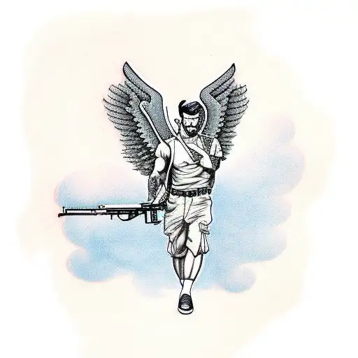 Male Adult Angel With Ak 47 In His Hands