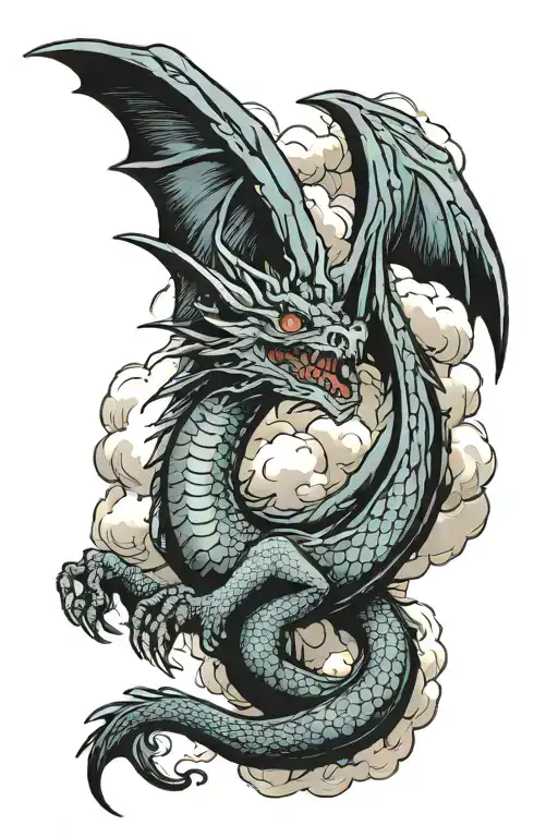 Dragon Flying Through A Cloud