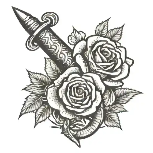 Dagger Snake Rose Tattoo Design Combining Elements