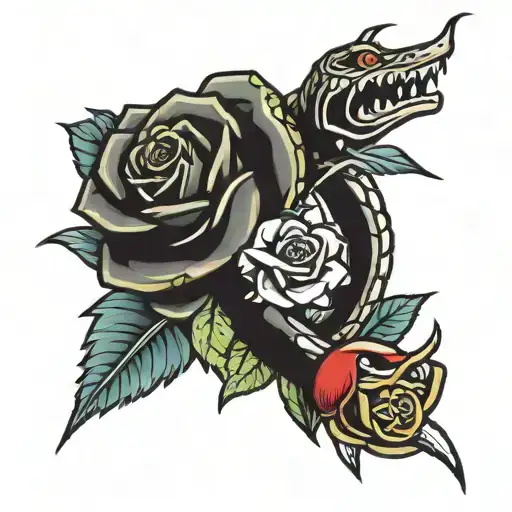 Dagger Snake Rose Tattoo Inspired