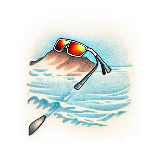 Sunglasses With A Reflection Of A Beach In The Lens