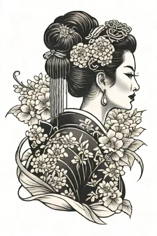 Realistic Portrait Geisha Covering Her Face