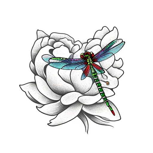 Dragonfly Landing On Peony Flower