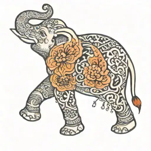 A Traditional Style Elephant Adorned With Intricate Patterns Inspired By Different Wildlife Species