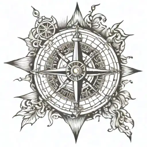 Compass Rose With Tall Ship