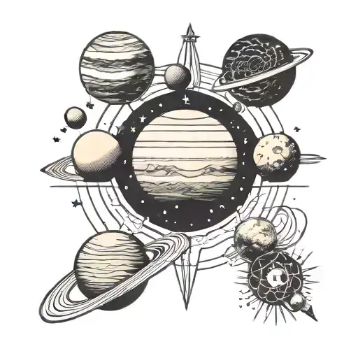 A Solar System With Each Planet Represented As A Unique Symbol Or Design
