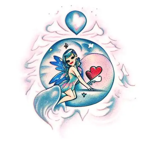 Fairy Sitting On Moon Holding A Heart On Wand