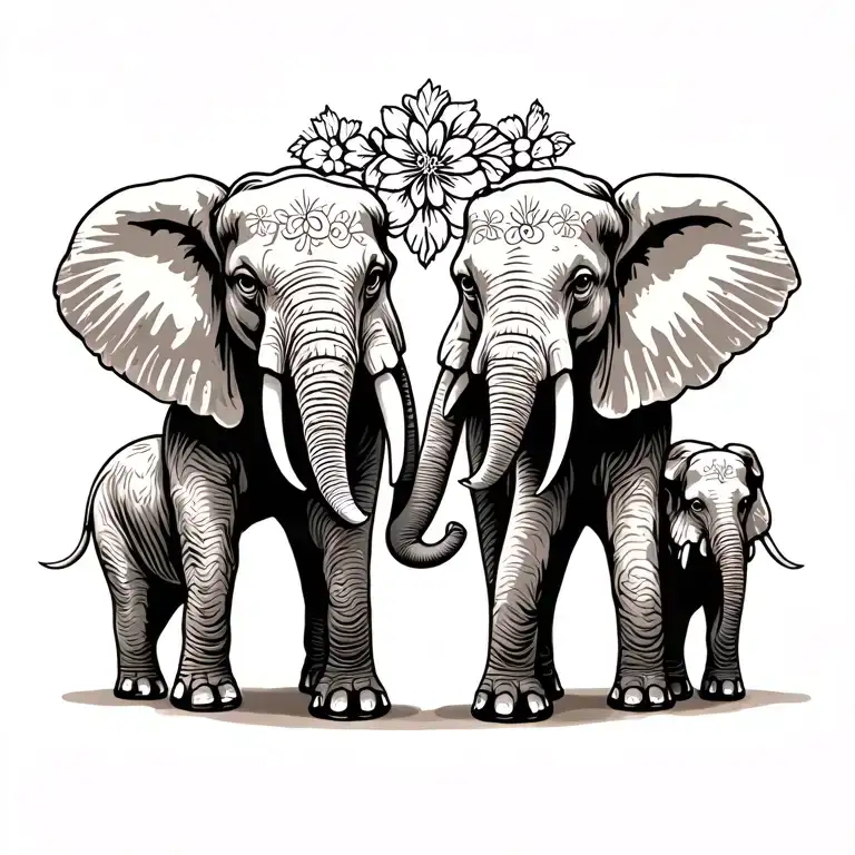 Elephant Family Holding Hands