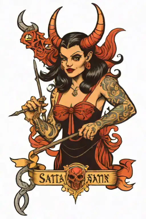 Female Satan Holding A Pitchfork