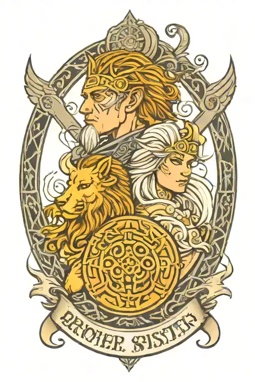 Brother And Sister As Norse Mythology With The Names Nate And Ava On There Sheilds