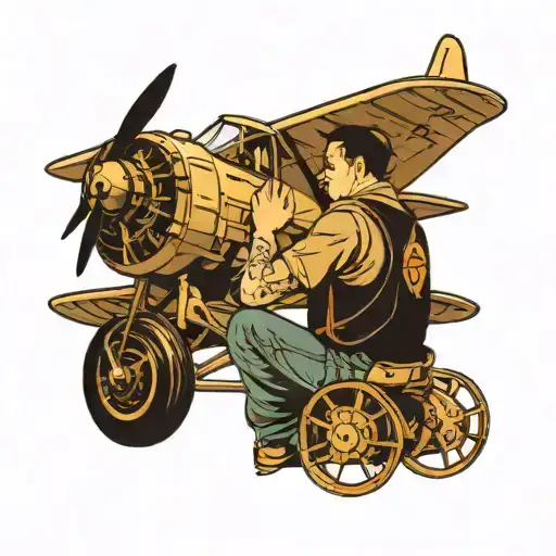 Airplane Maintenance Worker Repairing