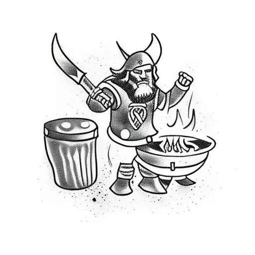 A Viking Warrior Cooking Over A Campfire