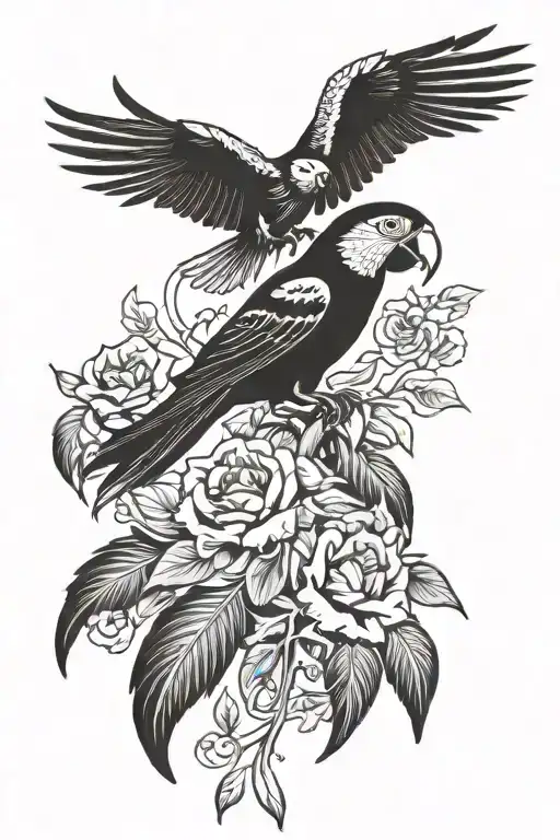 Crow And Macaw Flying Away