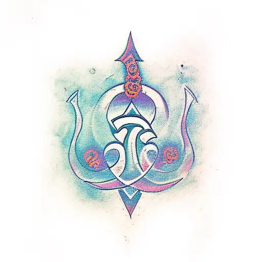 Om Symbol With Trishul And Damru