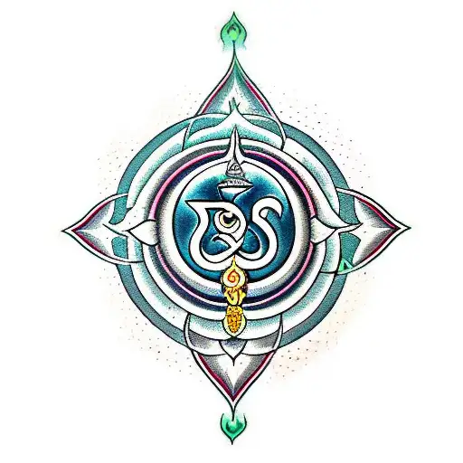 Om Word With Trishul With Third Eye Of Lord Shiva And Damru