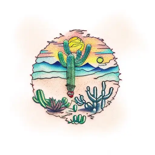 Arizona Desert With Horny Toad And Cactus