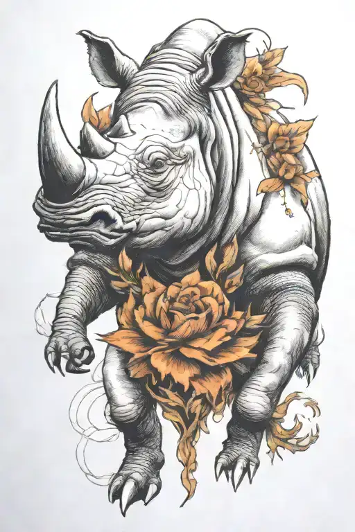 Rhinoceros Charging Ox With Background Designs