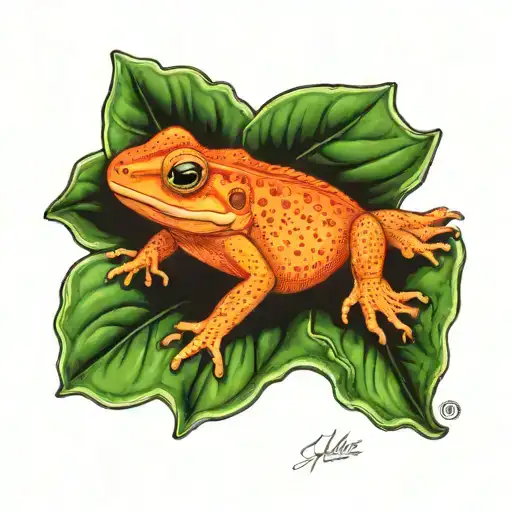Lifelike Red Eft On Top Of A Flat Greyrock Partially Covered With A Green Leaf