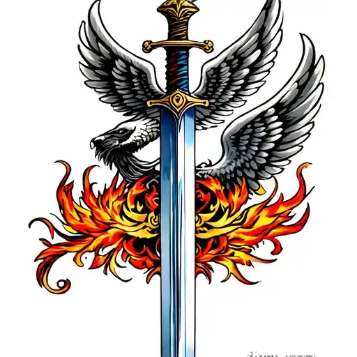 Wings Flying With Sword Surrounded