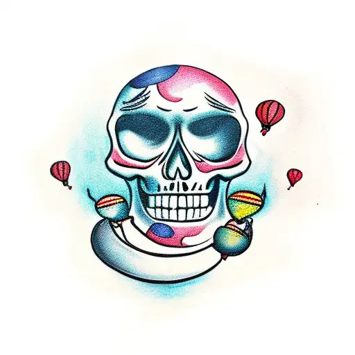 Smiling Skeleton Holding Flying Balloons While Wearing Slippers