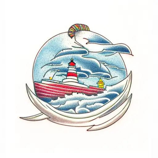 Boat Storm And Lighthouse