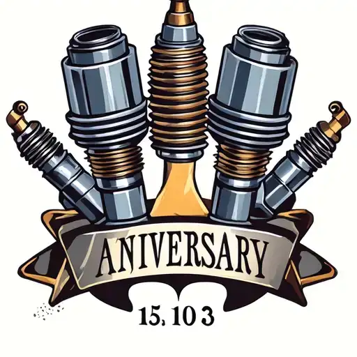 Engine Motor Piston Rods Spark Plugs With Anniversary Date