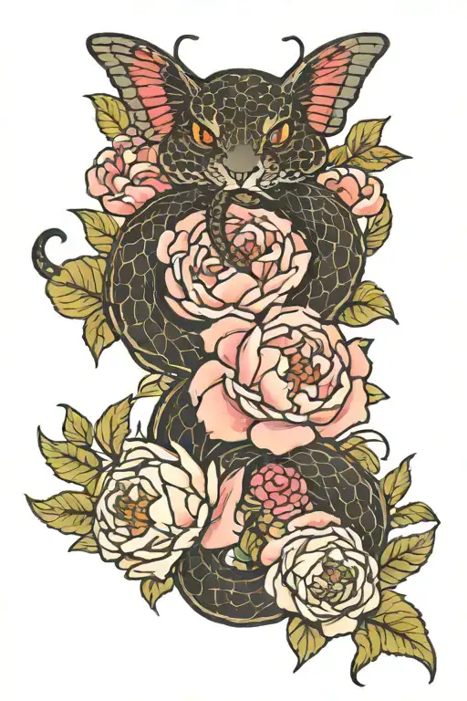 Snake With Butterflies And Peonies